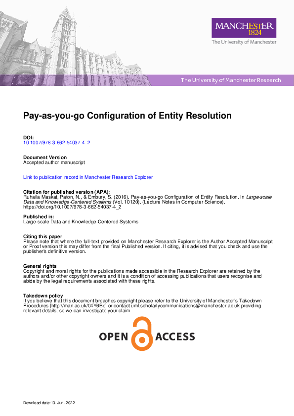 (PDF) Pay-as-you-go Configuration of Entity Resolution