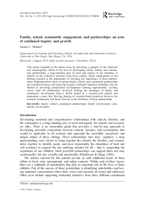 (PDF) Family, school, community engagement, and partnerships: an ...