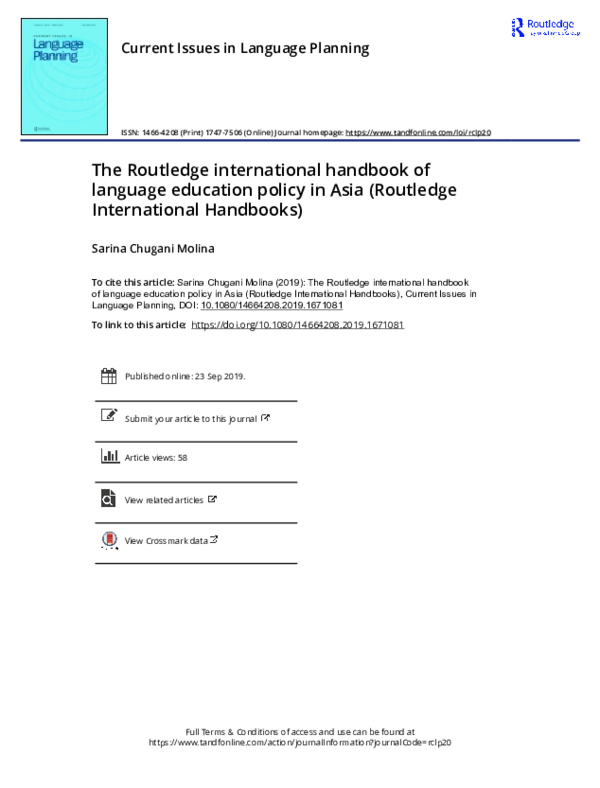 (PDF) The Routledge international handbook of language education policy ...