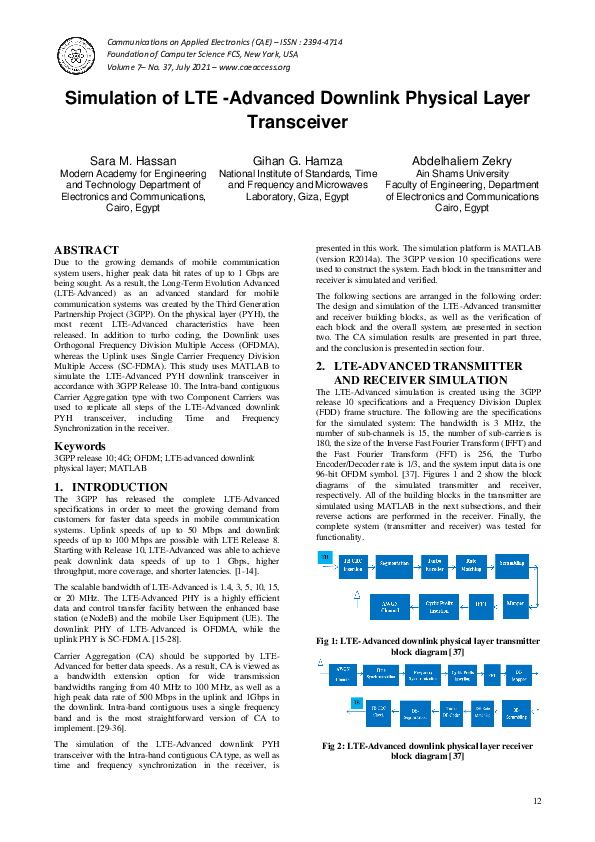 (PDF) Simulation of LTE -Advanced Downlink Physical Layer Transceiver