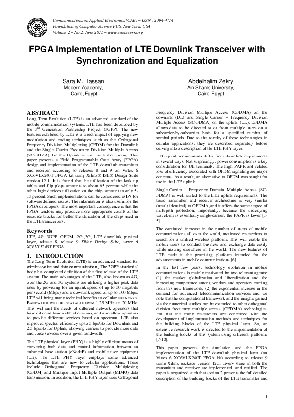 (PDF) FPGA Implementation of LTE Downlink Transceiver with ...