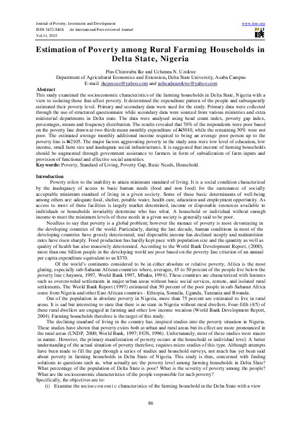 (PDF) Estimation of Poverty among Rural Farming Households in Delta ...