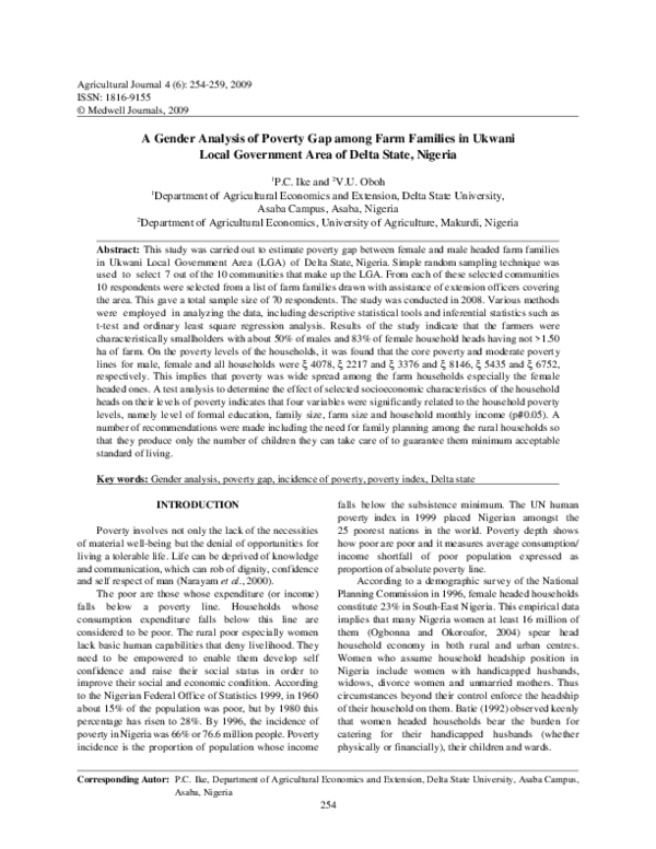 (PDF) A gender analysis of poverty gap among farm families in Ukwani ...