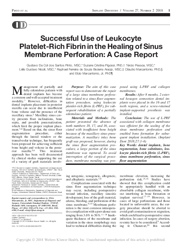 (PDF) Successful Use of Leukocyte Platelet-Rich Fibrin in the Healing ...