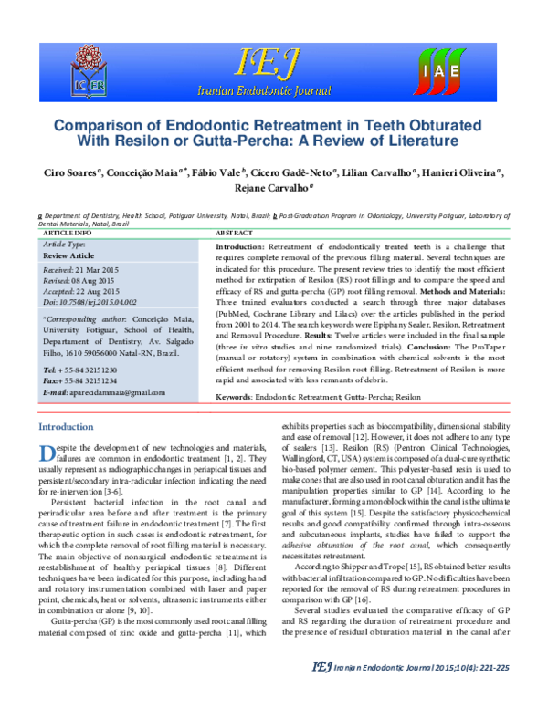 (PDF) Comparison of Endodontic Retreatment in Teeth Obturated With ...