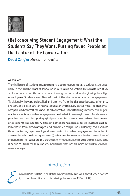 (PDF) (Re) conceiving Student Engagement: What the Students Say They ...