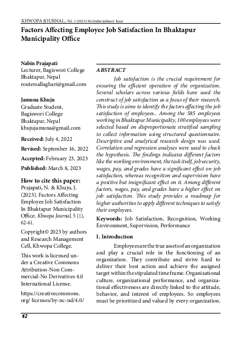 (PDF) Factors Affecting Employee Job Satisfaction in Bhaktapur ...