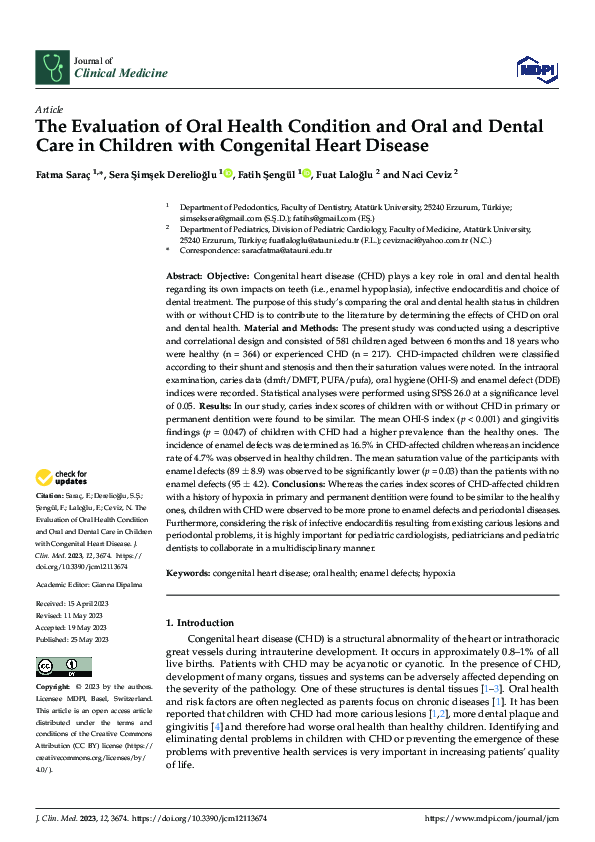 (PDF) The Evaluation of Oral Health Condition and Oral and Dental Care ...