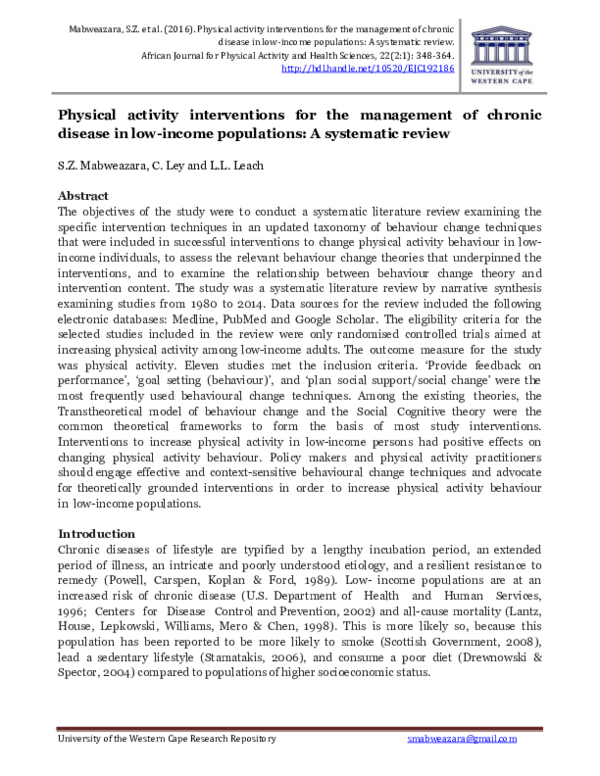 (PDF) Physical activity interventions for the management of chronic ...