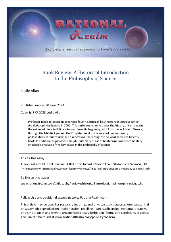 (PDF) Book Review: A Historical Introduction to the Philosophy of Science