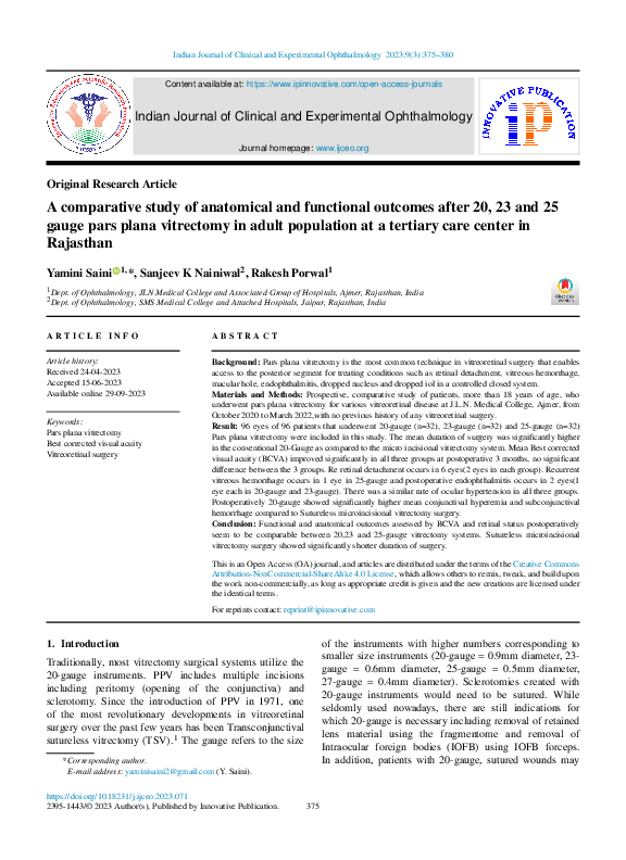 (PDF) A comparative study of anatomical and functional outcomes after ...