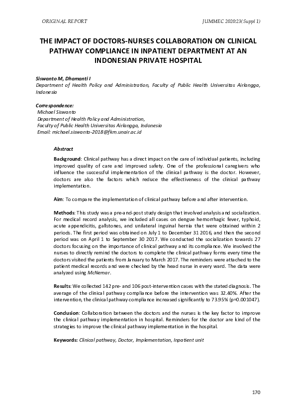 (PDF) The Impact of Doctors-Nurses Collaboration on Clinical Pathway ...