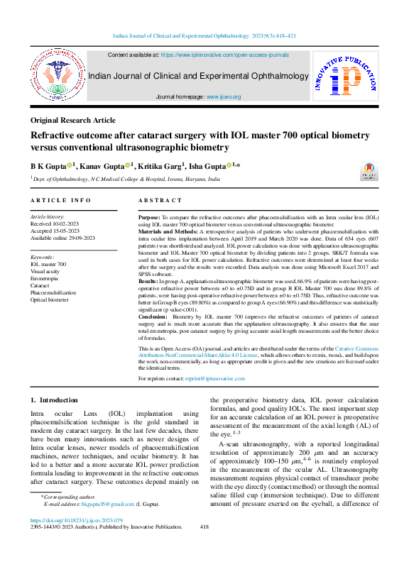 (PDF) Refractive outcome after cataract surgery with IOL master 700 ...