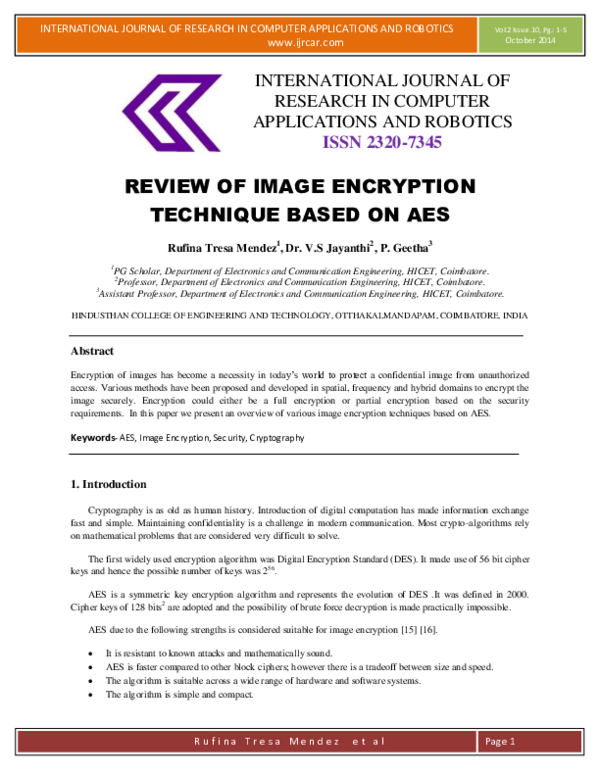 (PDF) Review of Image Encryption Technique Based on Aes