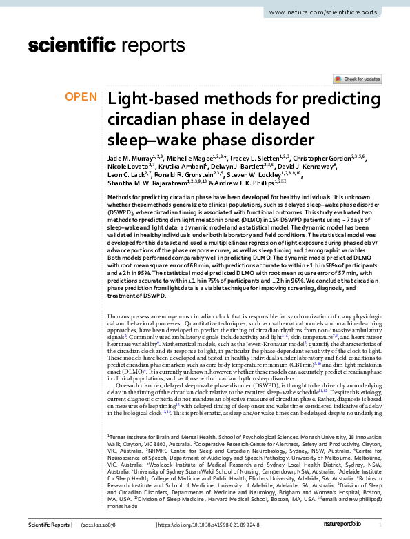 (PDF) Light-based methods for predicting circadian phase in delayed ...