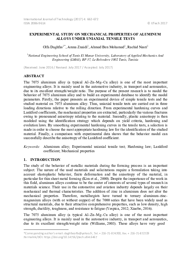 (PDF) Experimental Study on Mechanical Properties of Aluminum Alloys ...