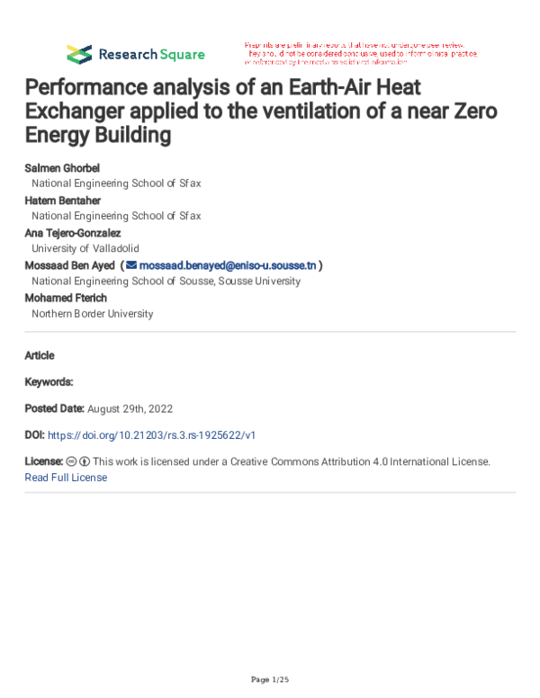 (PDF) Performance analysis of an Earth-Air Heat Exchanger applied to ...