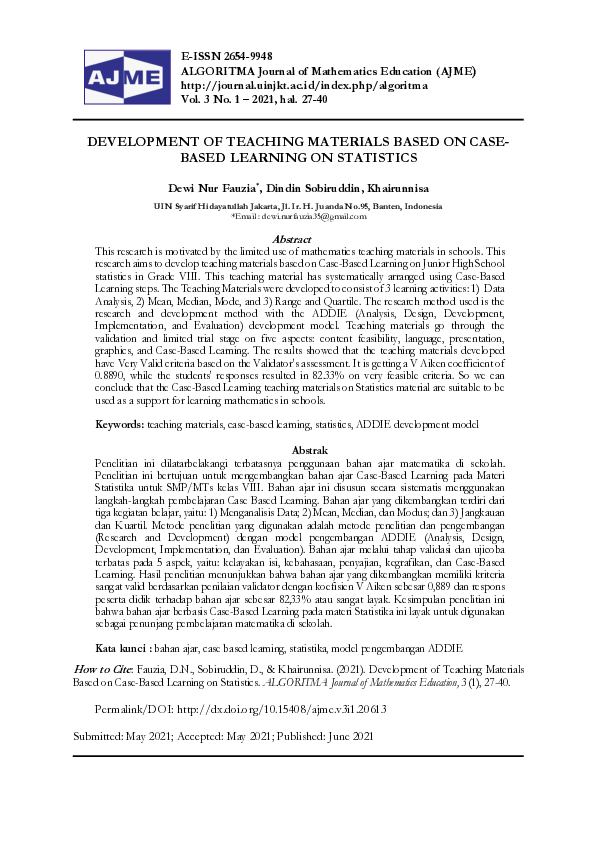 (PDF) Development of Teaching Materials Based on Case-Based Learning on ...