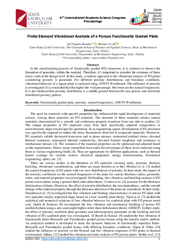(PDF) Finite Element Vibrational Analysis of a Porous Functionally ...