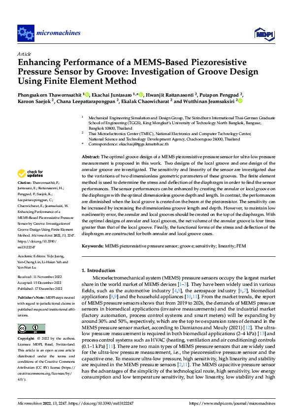 (PDF) Enhancing Performance of a MEMS-Based Piezoresistive Pressure ...