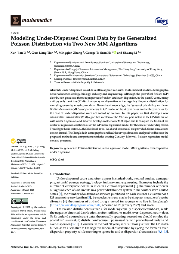 (PDF) Modeling Under-Dispersed Count Data by the Generalized Poisson ...