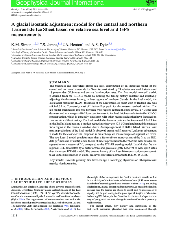 (PDF) A glacial isostatic adjustment model for the central and northern ...