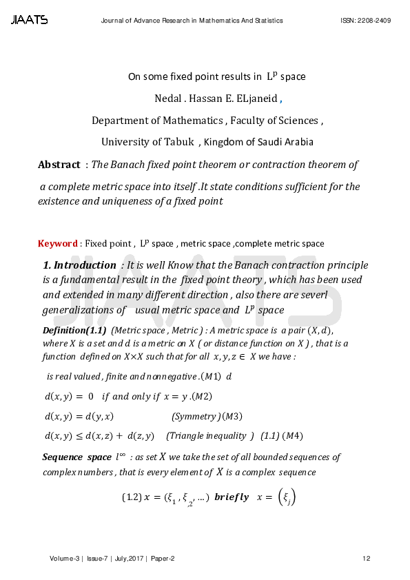(PDF) On Some Fixed Point Results in LP Space
