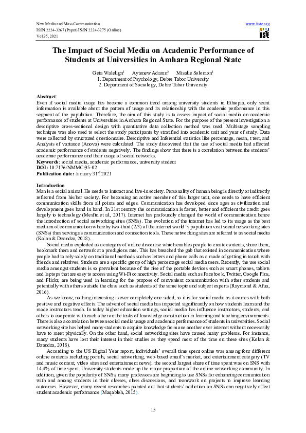 (PDF) The Impact of Social Media on Academic Performance of Students at ...
