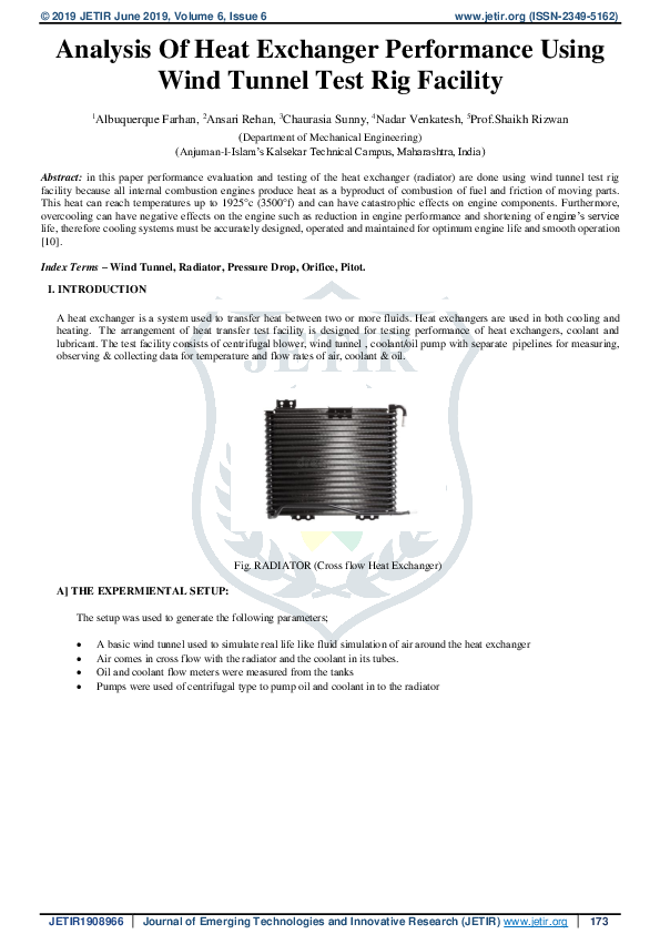 (PDF) Analysis Of Heat Exchanger Performance Using Wind Tunnel Test Rig ...