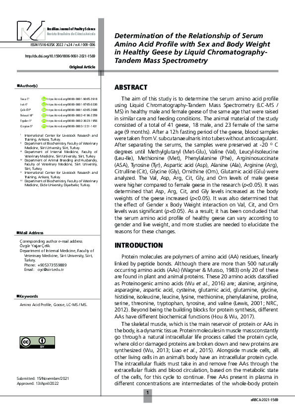 (PDF) Determination of the Relationship of Serum Amino Acid Profile ...