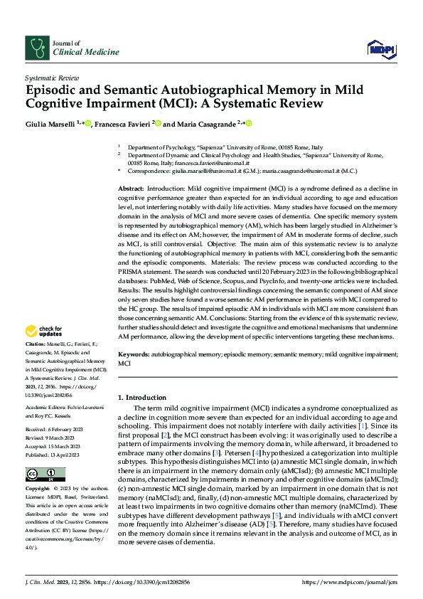(PDF) Episodic and Semantic Autobiographical Memory in Mild Cognitive ...