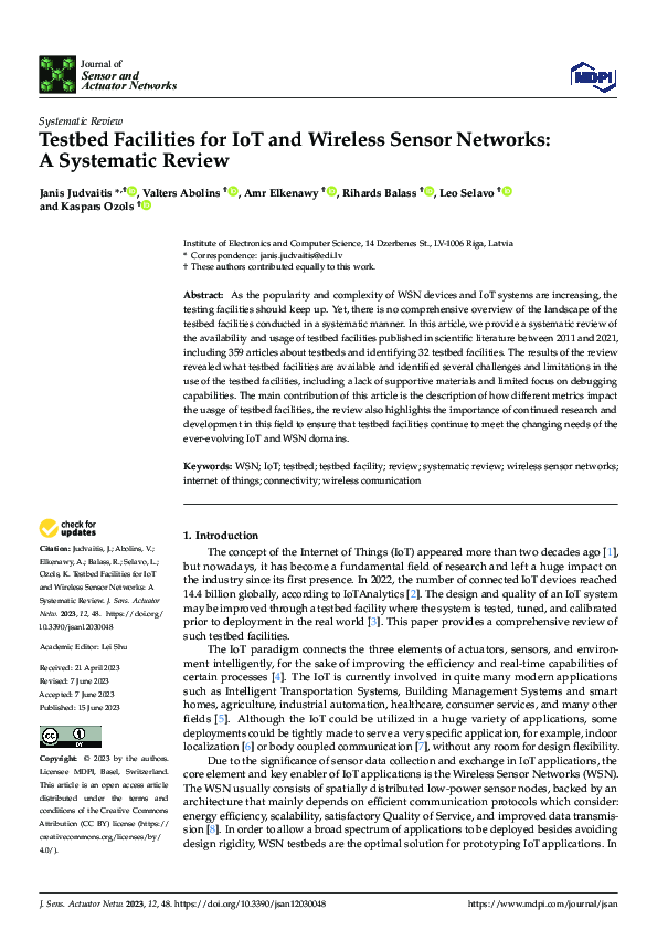 (PDF) Testbed Facilities for IoT and Wireless Sensor Networks: A ...