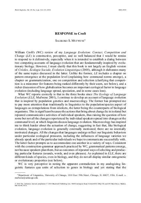 (PDF) RESPONSE to Croft