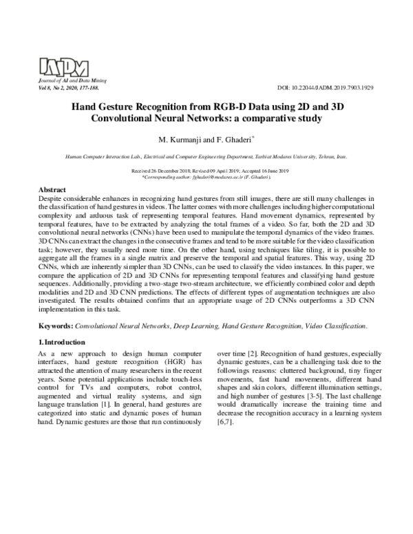 (PDF) Hand Gesture Recognition from RGB-D Data using 2D and 3D ...