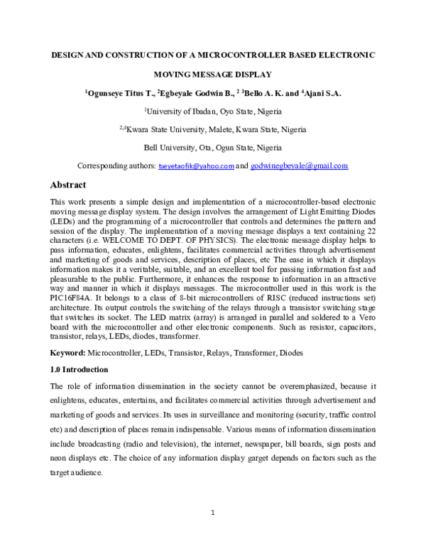 (PDF) Design and Construction of a Microcontroller Based Electronic ...