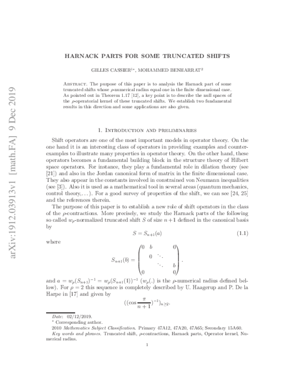 (PDF) Harnack Parts for Some Truncated Shifts