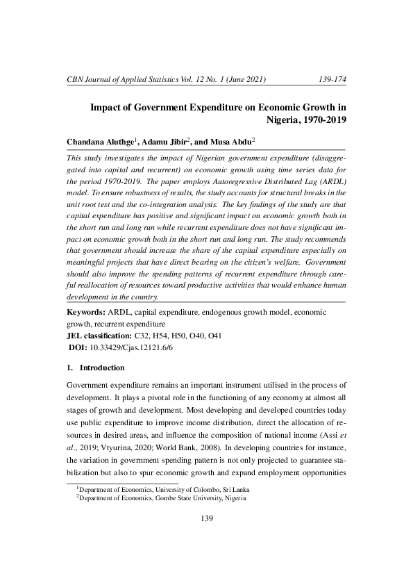 (PDF) Impact of Government Expenditure on Economic Growth in Nigeria ...
