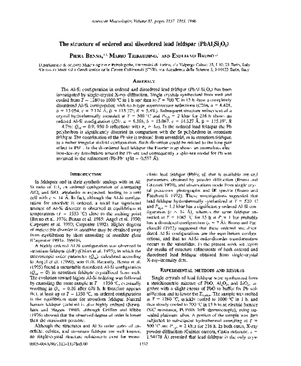 (PDF) The structure of ordered and disordered lead feldspar (PbAl2Si2O8 ...