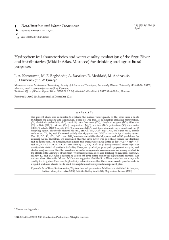 (PDF) Hydrochemical characteristics and water quality evaluation of the ...