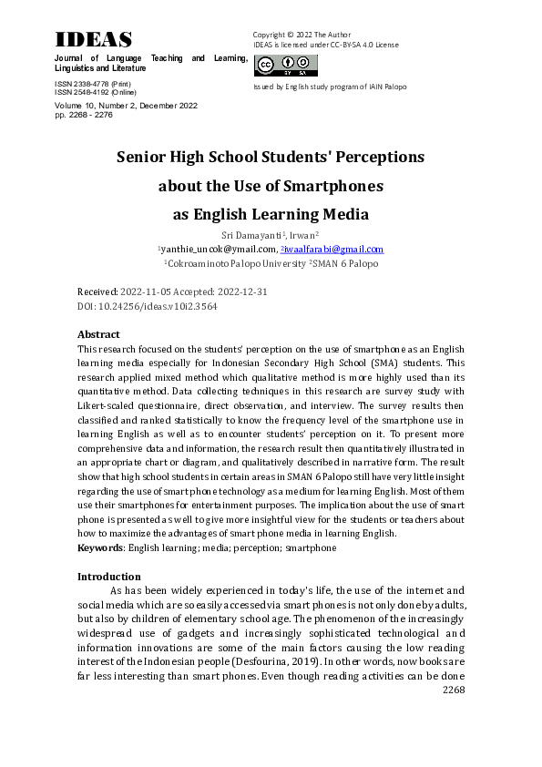 (PDF) Senior High School Students' Perceptions about the Use of ...