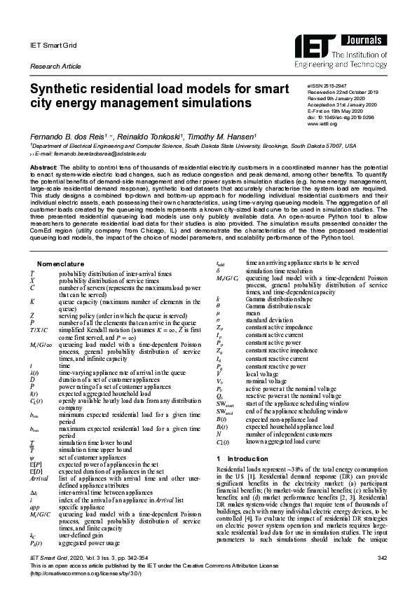 (PDF) Synthetic residential load models for smart city energy ...