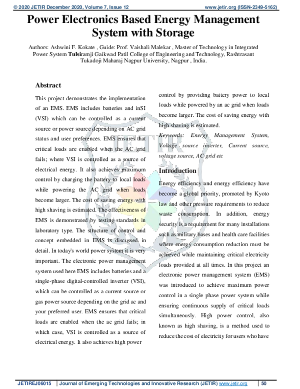(PDF) Power Electronics Based Energy Management System with Storage
