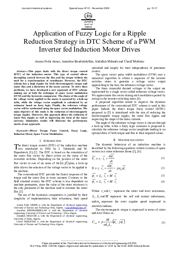 (PDF) Application of Fuzzy Logic for a Ripple Reduction Strategy in DTC ...