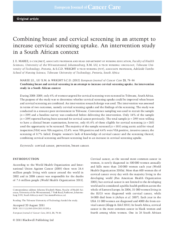(PDF) Combining breast and cervical screening in an attempt to increase ...