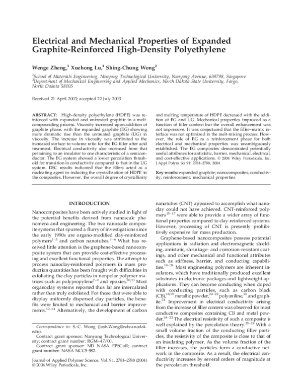 (PDF) Electrical and mechanical properties of expanded graphite/high ...