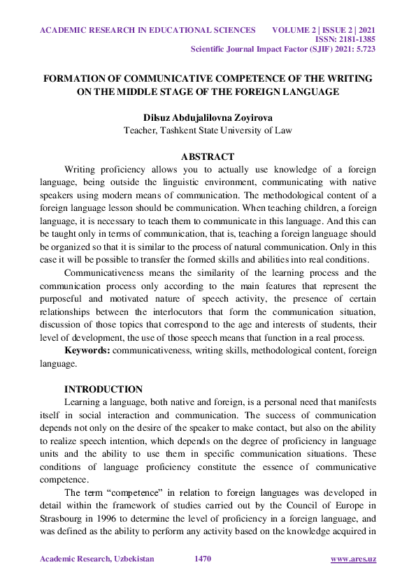 (PDF) Formation of Communicative Competence of the Writing on the ...