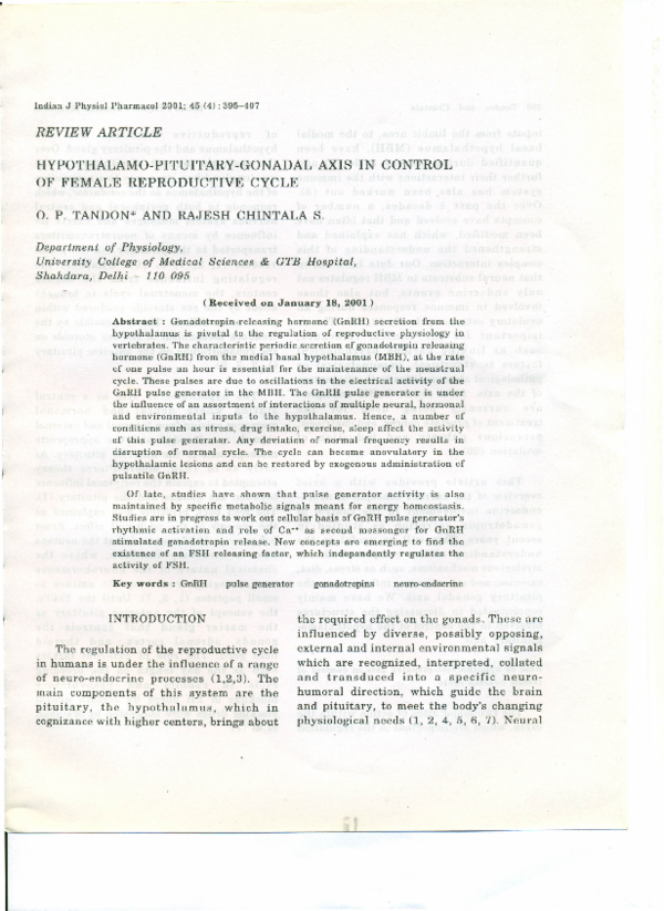 (PDF) Hypothalamo-pituitary-gonadal axis in control of female ...