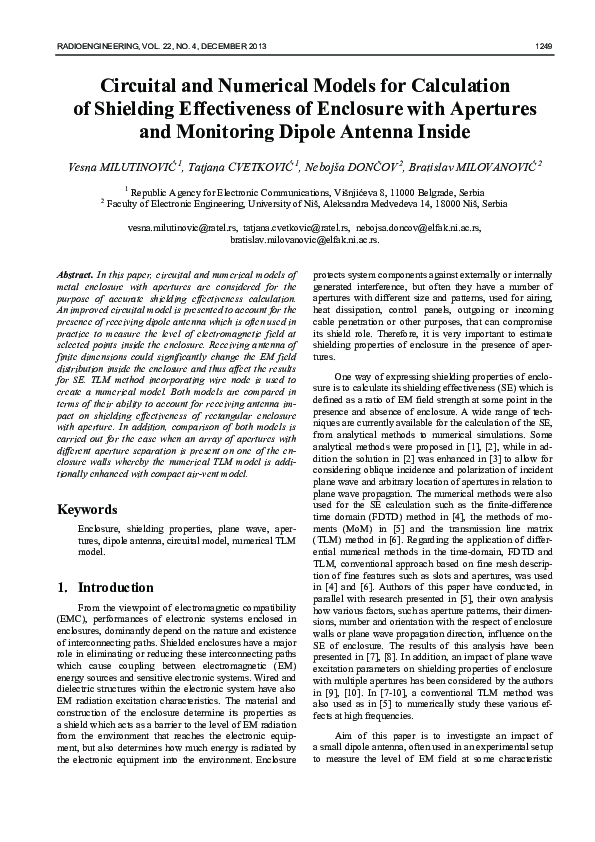 (PDF) Circuital and Numerical Models for Calculation of Shielding ...