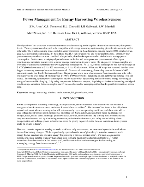 (PDF) Power management for energy harvesting wireless sensors