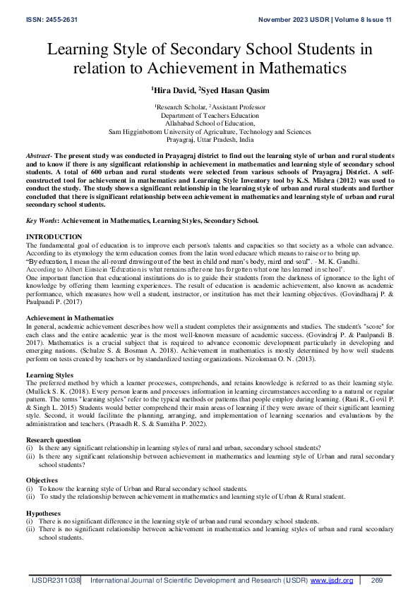 (PDF) Learning Style of Secondary School Students in relation to ...